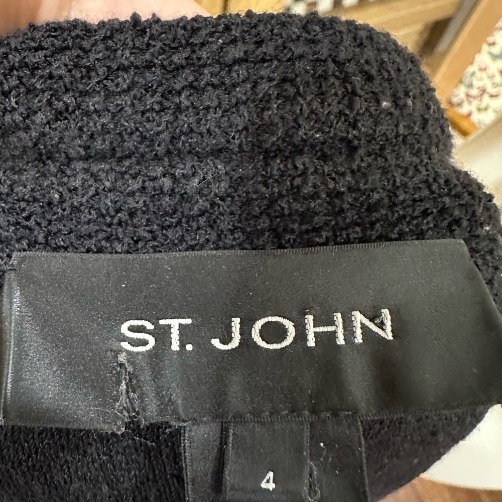 St John Black Textured Knit Open Cardigan Jacket Size 4 - Picture 12 of 12